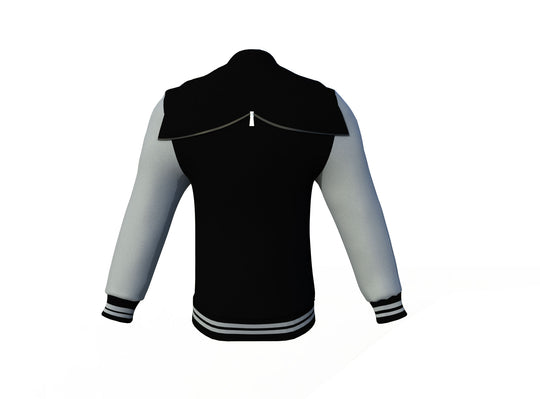 Puffer Black Varsity Letterman Jacket with Grey Sleeves