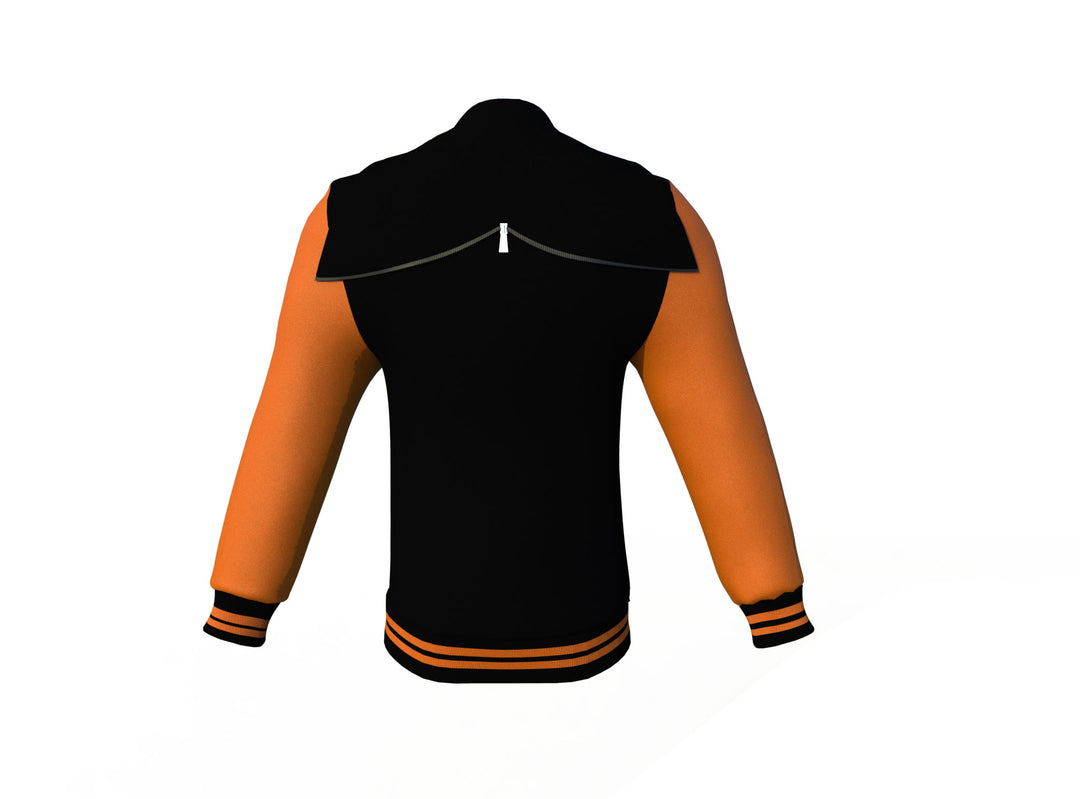 Winter Wear Orange Sleeves Black Varsity Letterman Jacket