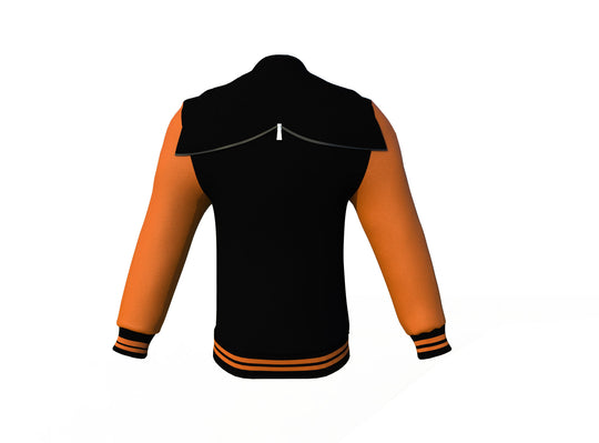 Winter Wear Orange Sleeves Black Varsity Letterman Jacket