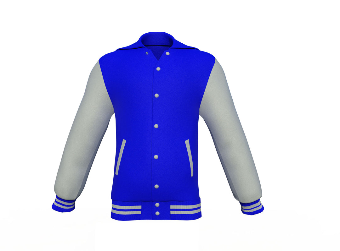 Stylish Blue Varsity Letterman Jacket with Grey Sleeves