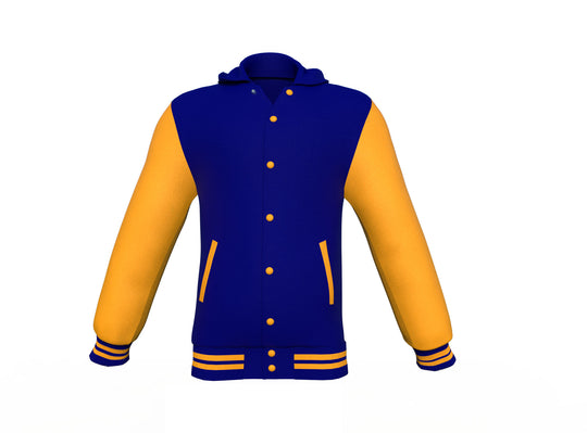 Lightweight Navy Varsity Letterman Jacket with Gold Sleeves