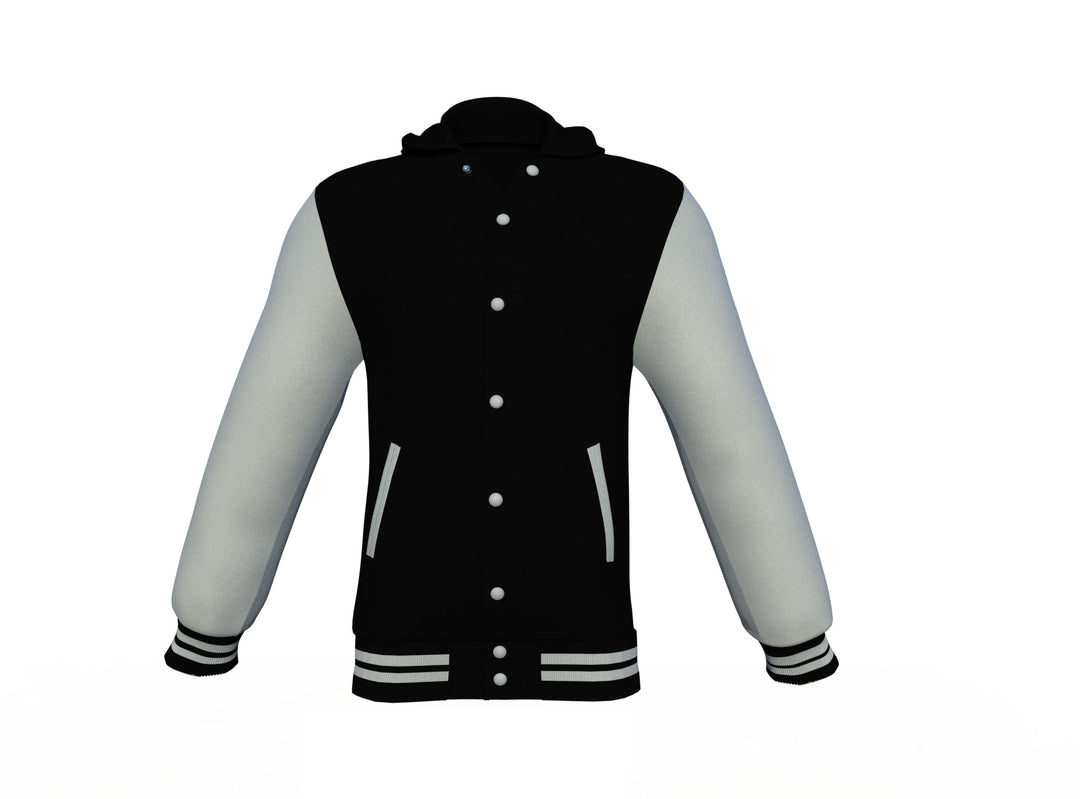 Puffer Black Varsity Letterman Jacket with Grey Sleeves