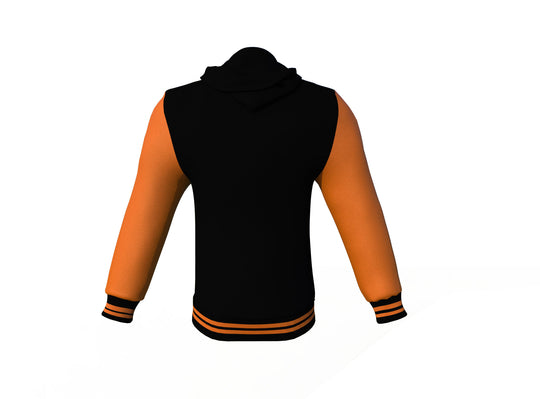 Winter Wear Orange Sleeves Black Varsity Letterman Jacket