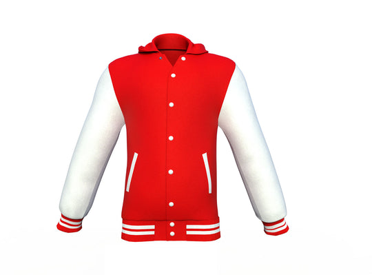 Soft and Cozy Jacket Red Varsity Letterman Jacket with White Sleeves