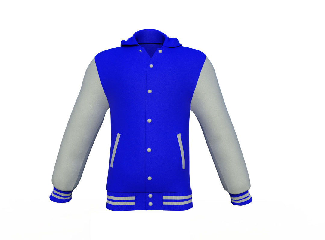 Stylish Blue Varsity Letterman Jacket with Grey Sleeves