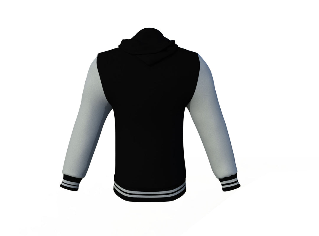 Puffer Black Varsity Letterman Jacket with Grey Sleeves