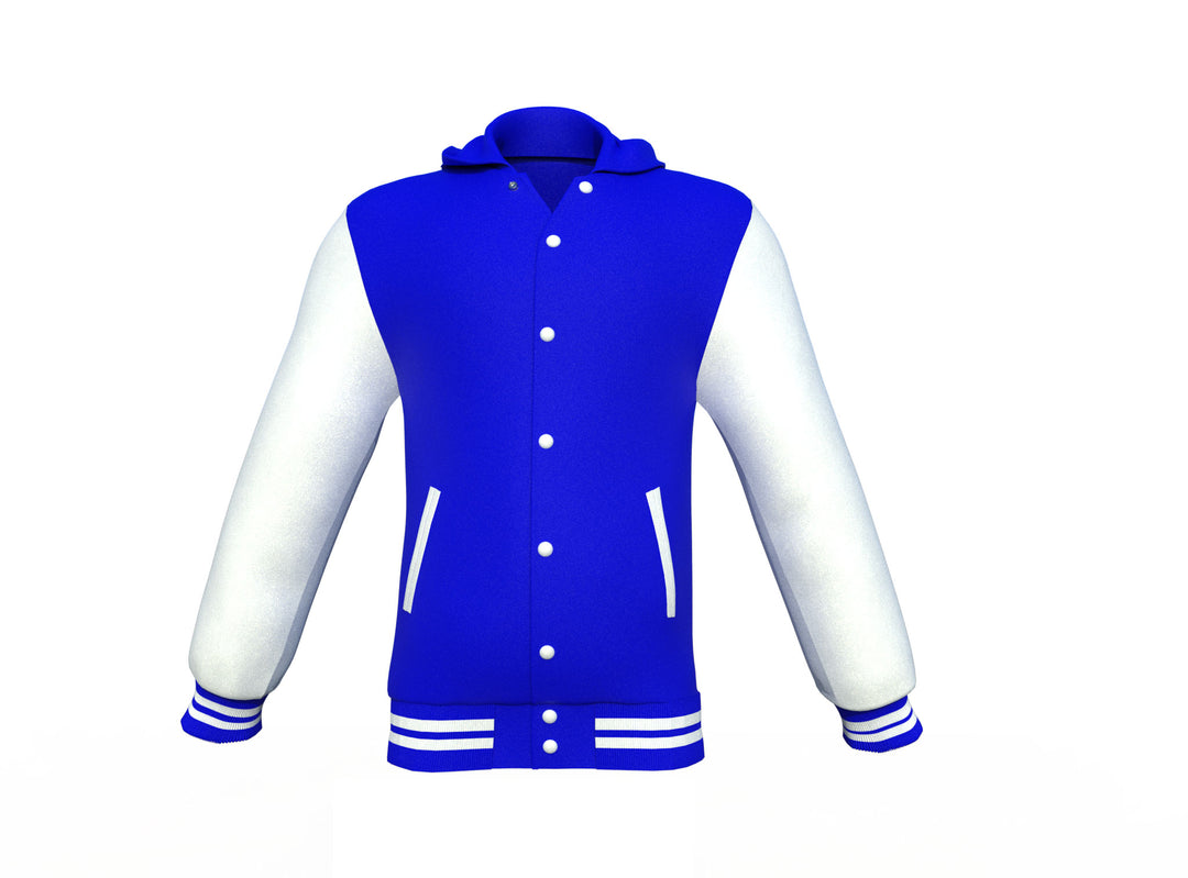 Fashionable Blue Varsity Letterman Jacket with White Sleeves