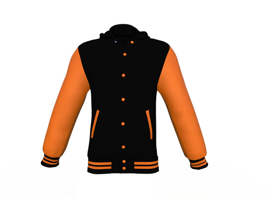 Winter Wear Orange Sleeves Black Varsity Letterman Jacket