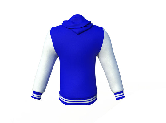 Fashionable Blue Varsity Letterman Jacket with White Sleeves