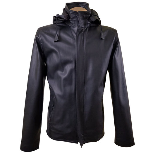 A stylish leather hooded jacket for men