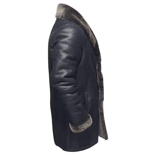 Black Traditional Shearling Sheepskin Coat 