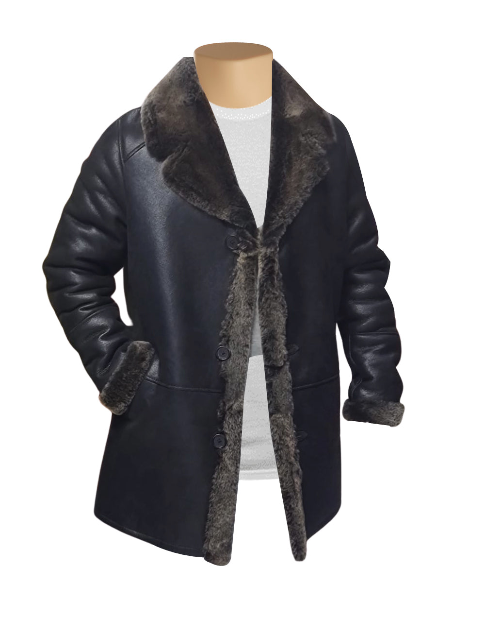 Black Traditional Shearling Sheepskin Coat 