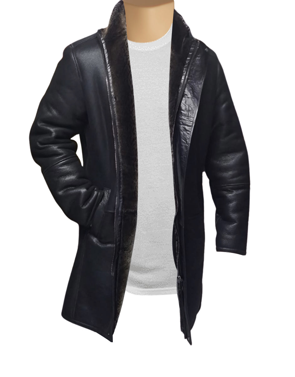 Black Ralphs Long Shearling Coat for Men