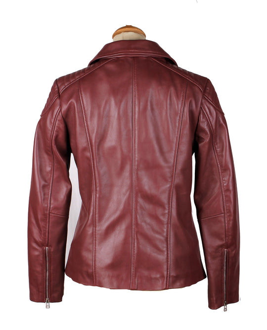 Double Lapels Ayla's Burgundy Biker Style Jacket