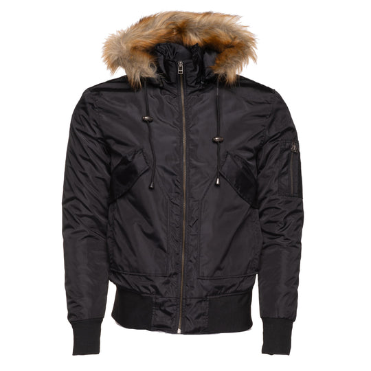 Isaac's fur-collared nylon flight jacket