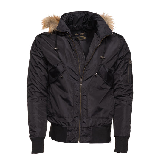 Isaac's fur-collared nylon flight jacket