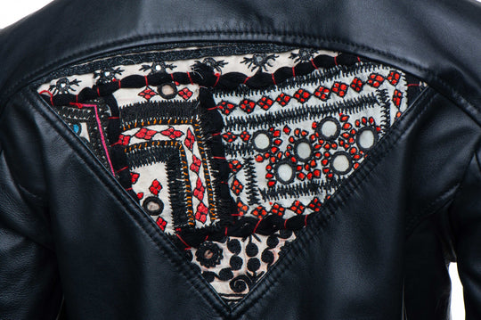 Fashionable Delilah's tribal Hand Embroidered chic leather jacket