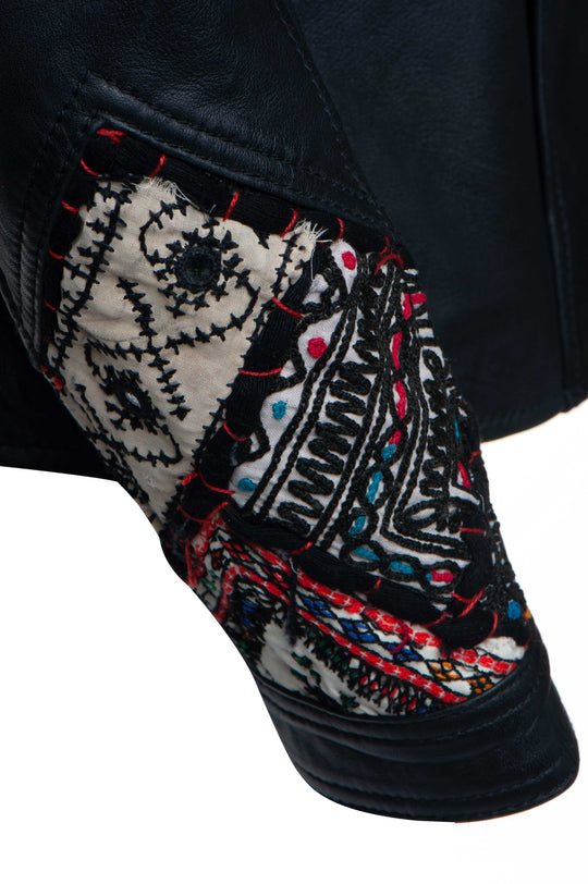 Fashionable Delilah's tribal Hand Embroidered chic leather jacket