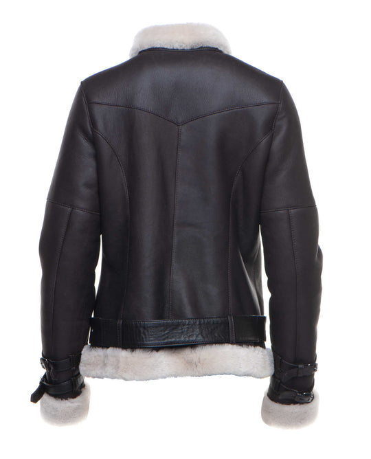 Comfortable and Cozy Jayne's Biker Shearling Jacket