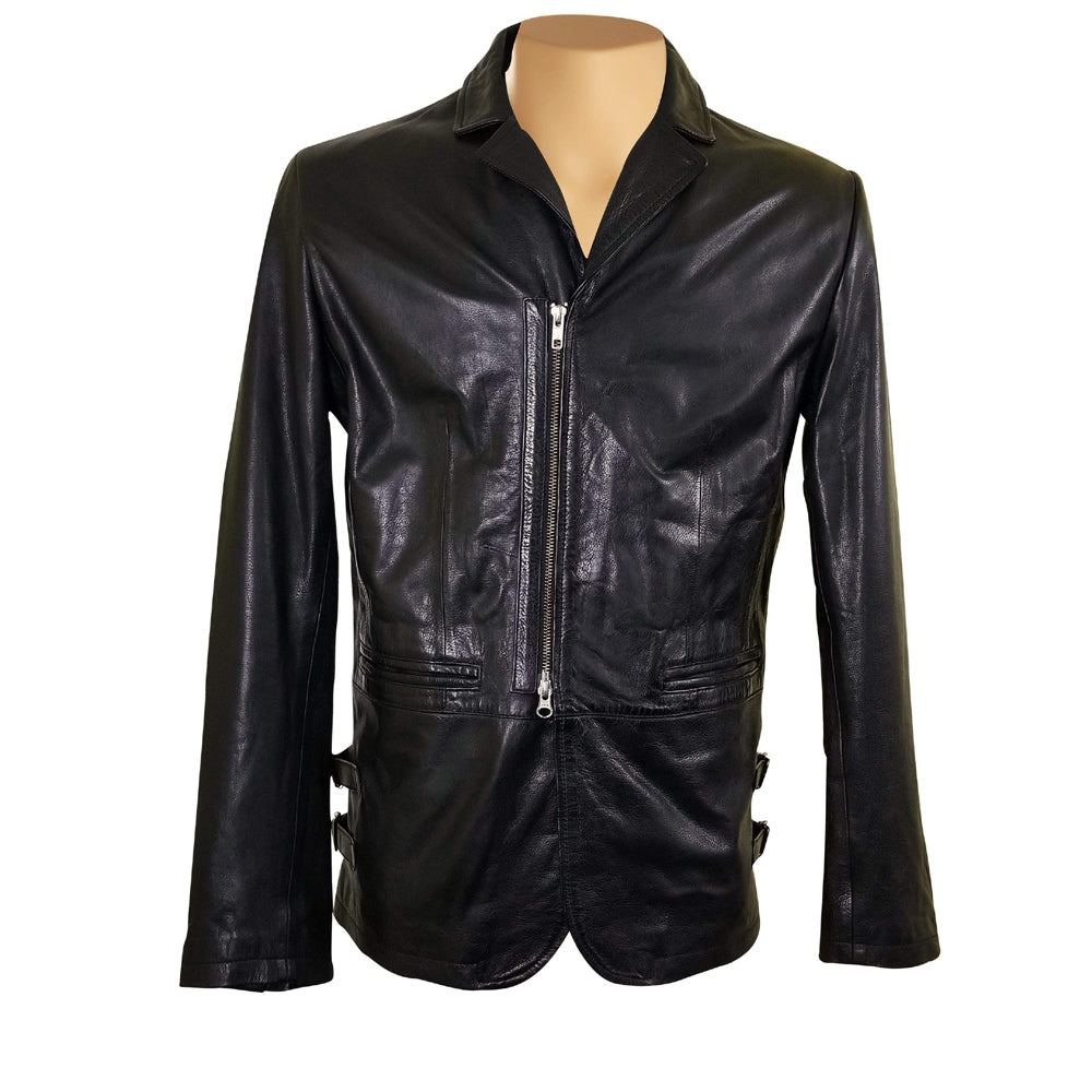 Jonas Leather jacket in the manner of a car coat worn 