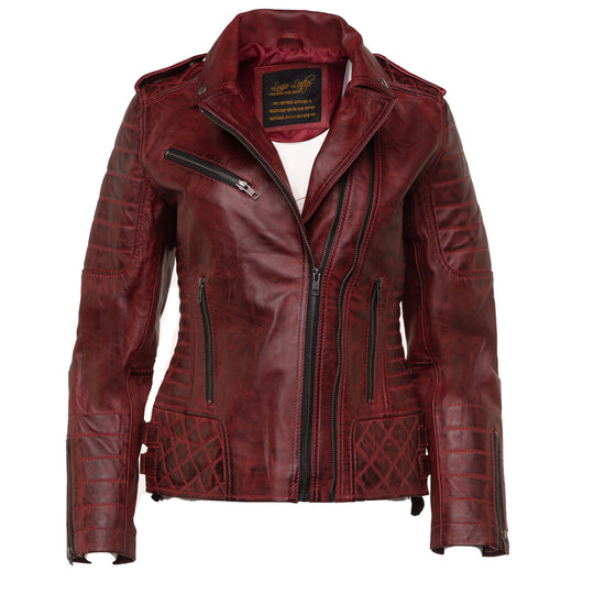 Marissa's vintage red diamond quilted leather jacket