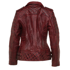 Marissa's vintage red diamond quilted leather jacket