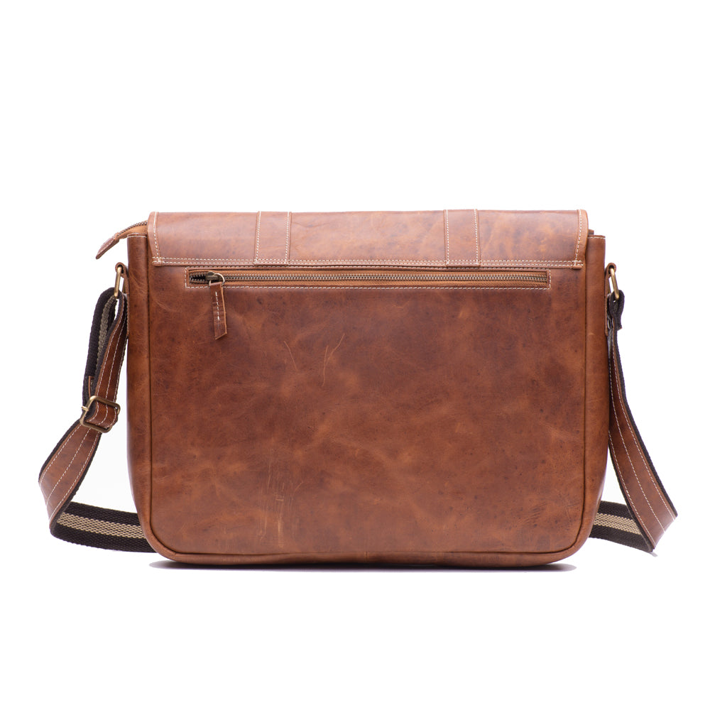 Men's Tan Oiled Leather Satchel Bag