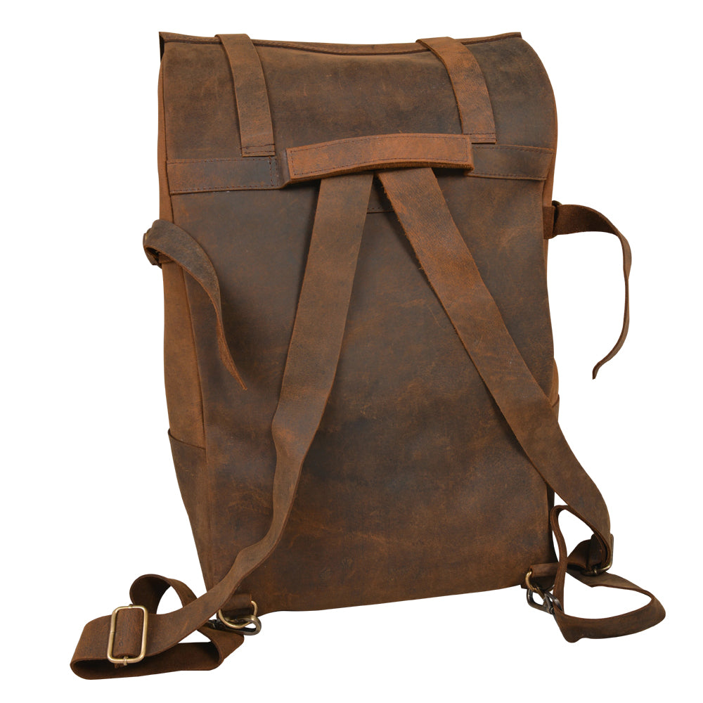 Stylish Parsons Oiled Cowhide Roll Top Backpack