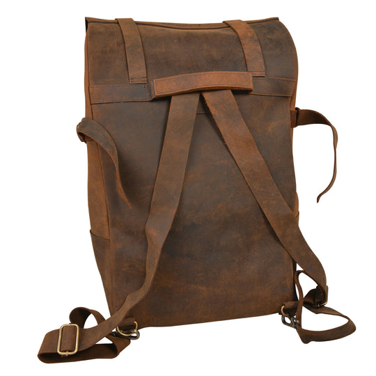 Stylish Parsons Oiled Cowhide Roll Top Backpack