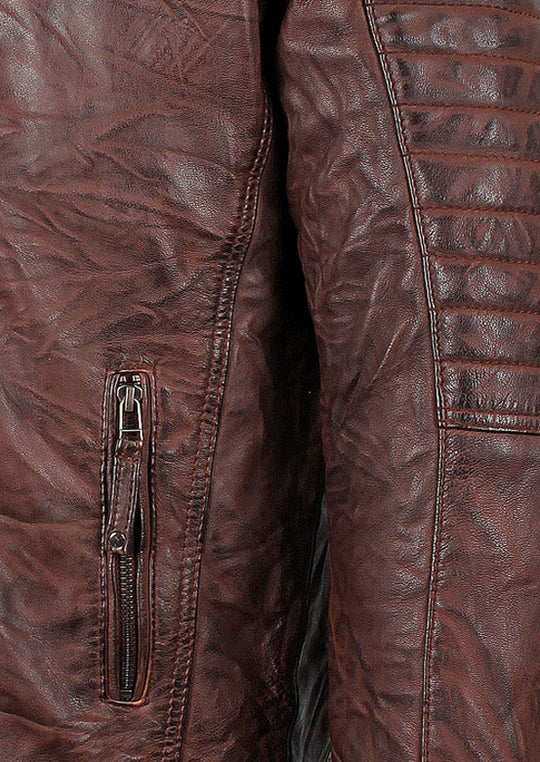 Wrinkled Comfortable Brown Leather Jacket for Men