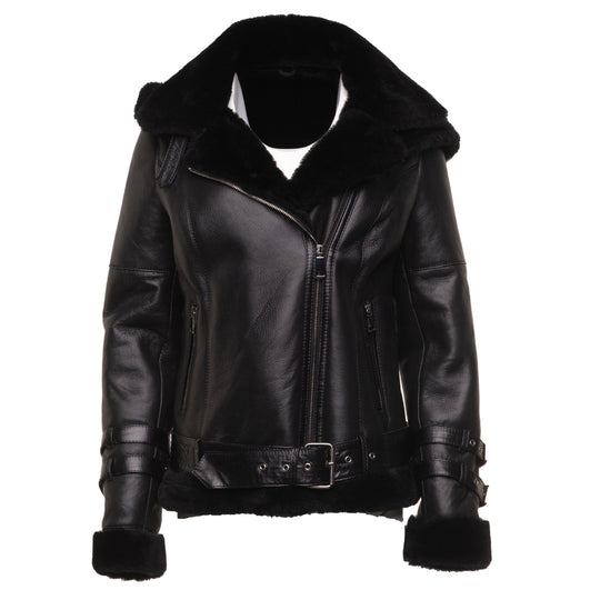 Sofies hooded sheepskin biker jacket