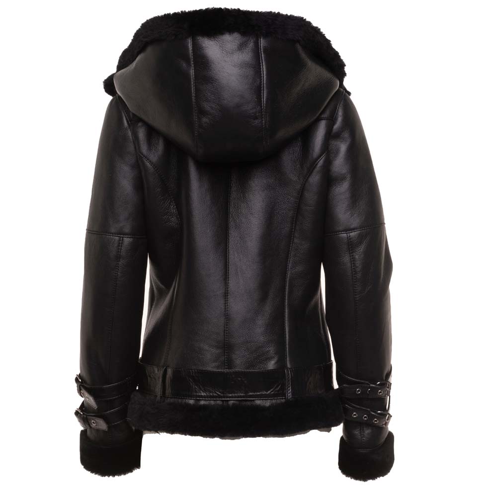 Sofies hooded sheepskin biker jacket