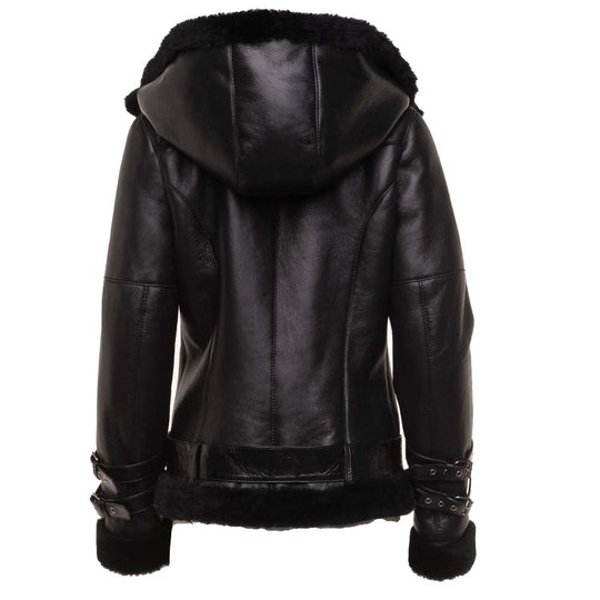 Sofies hooded sheepskin biker jacket