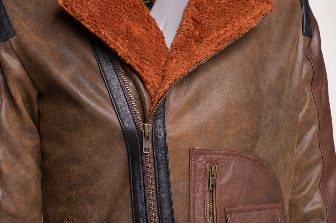 Brown leather jacket with D pocket