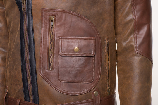 Brown leather jacket with D pocket