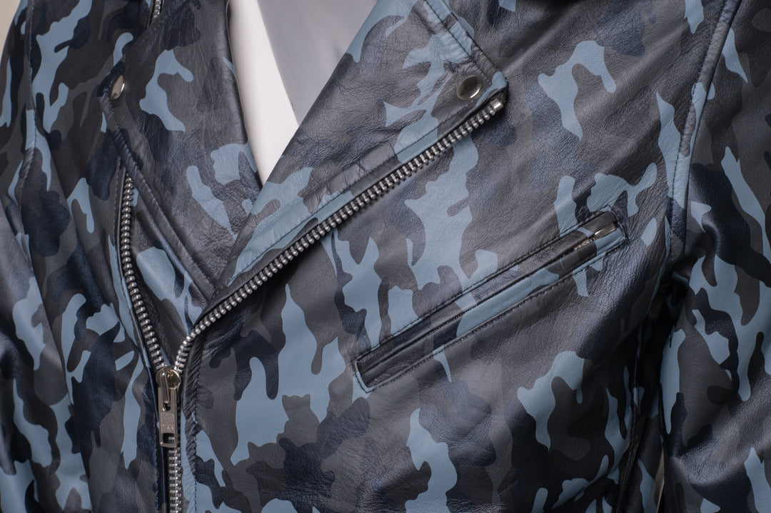 Blue Camouflage Biker Style Jacket