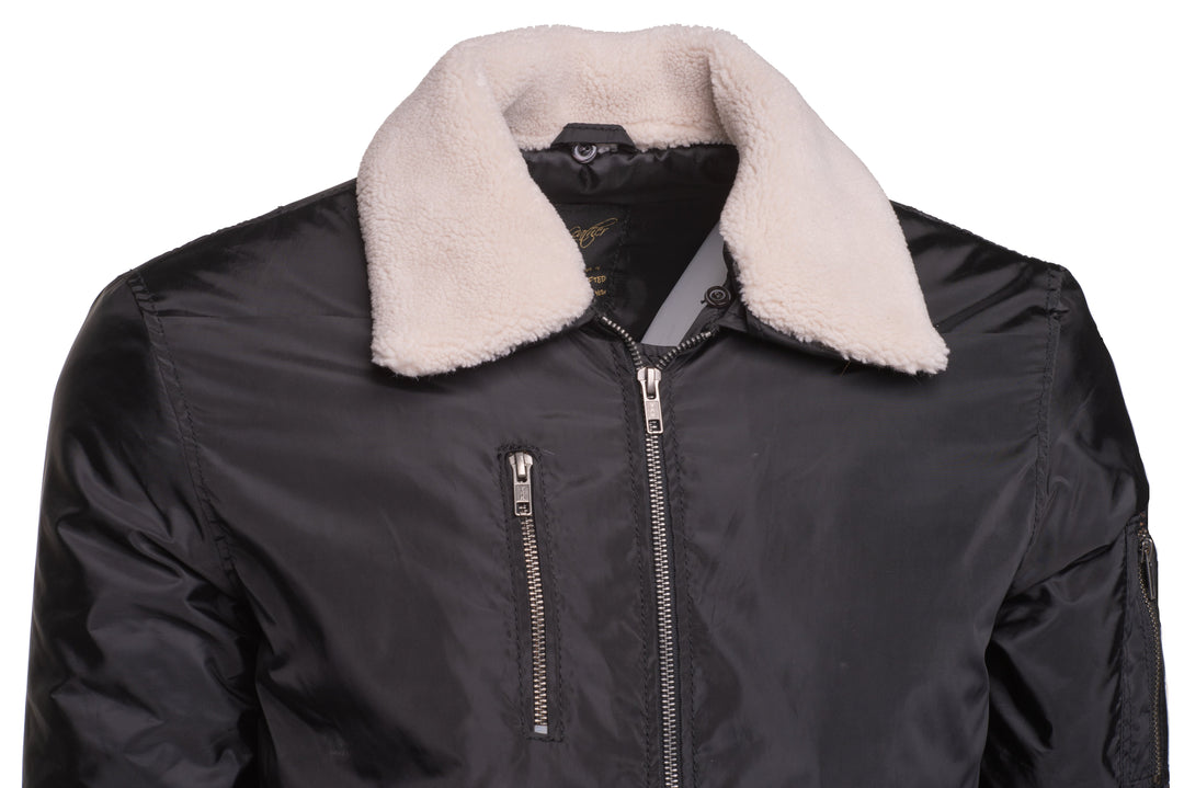 Black Riccardo's fur-collared nylon flight jacket