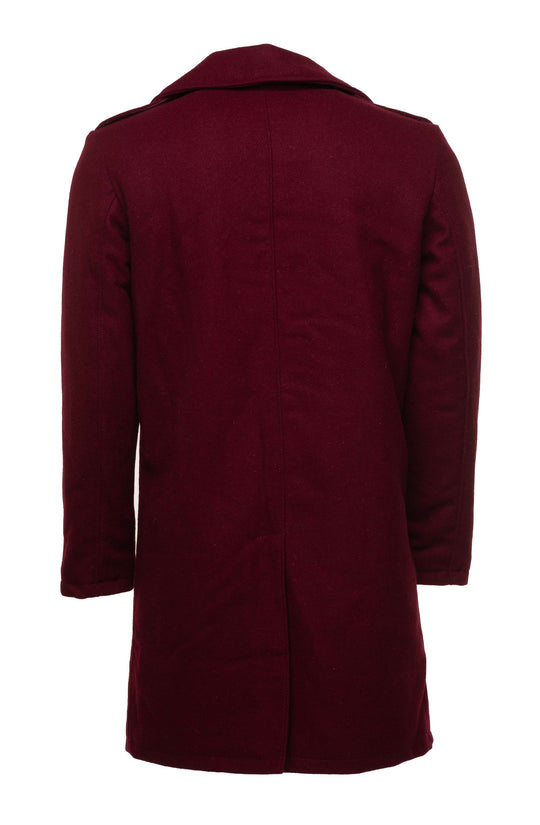 Men's Burgundy Wool 3/4 Trench Coat