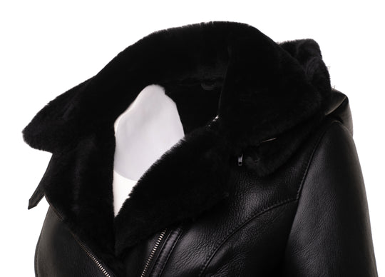 Sofies hooded sheepskin biker jacket