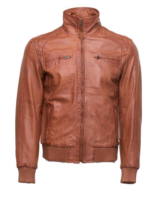 Sand Washed Leather Jacket with Stretch Hems & Cuffs