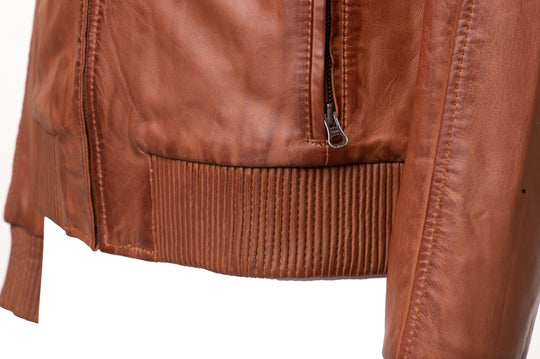 Sand Washed Leather Jacket with Stretch Hems & Cuffs