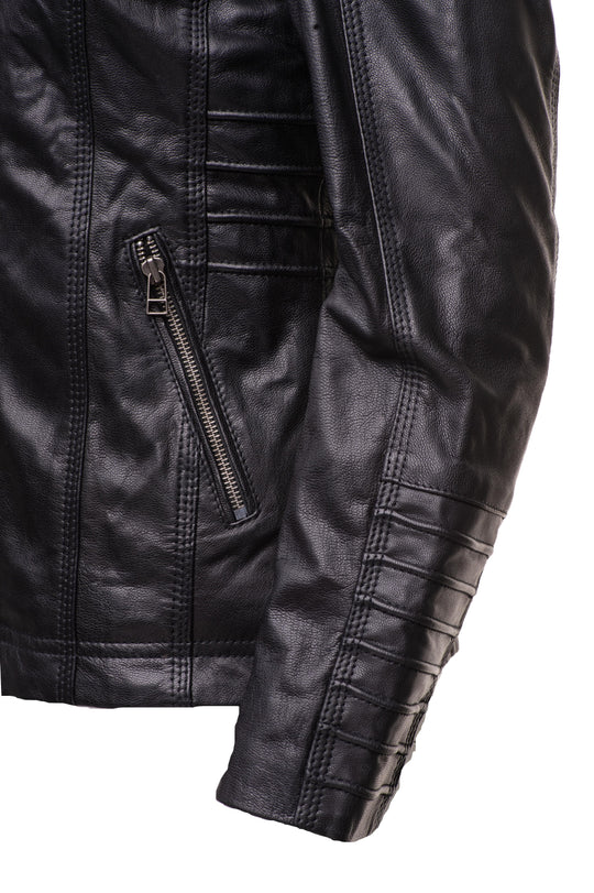 Leather jacket with piping in black for women