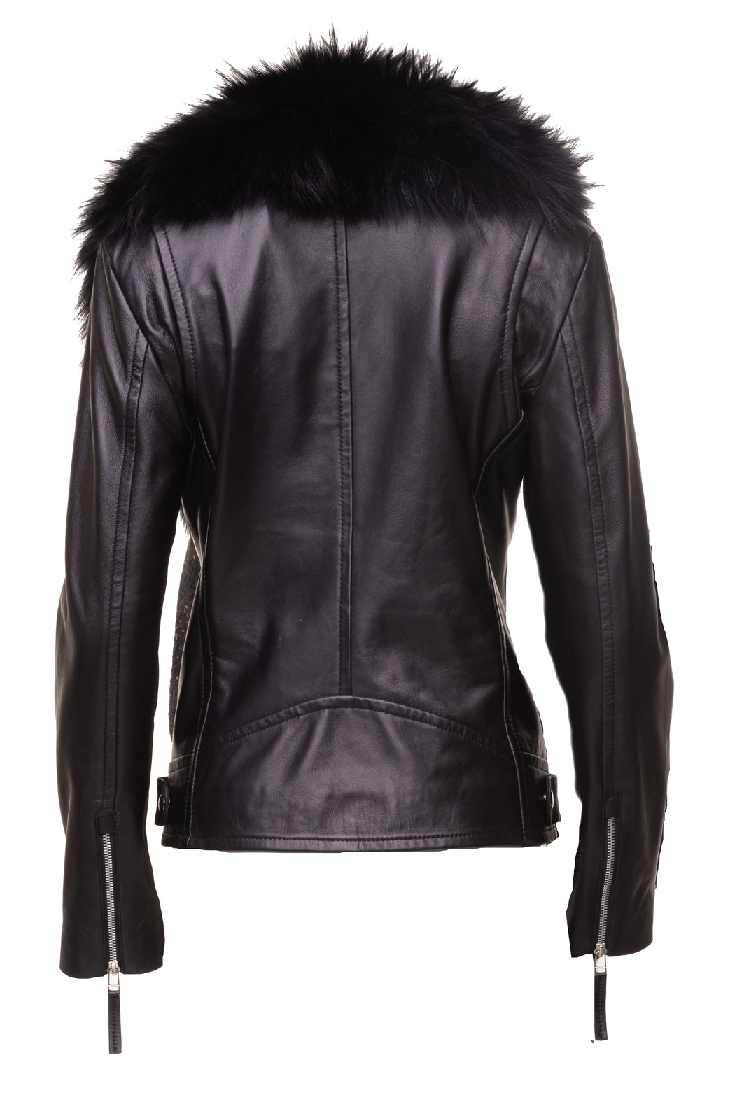 Large Black Fur Shawl on Women's Leather Jacket