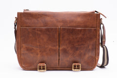 Men's Tan Oiled Leather Satchel Bag