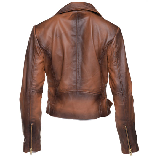 Crop Biker leather jacket with waist belt