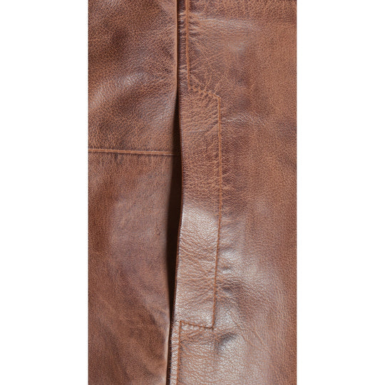 Rust leather car coat with faux fur