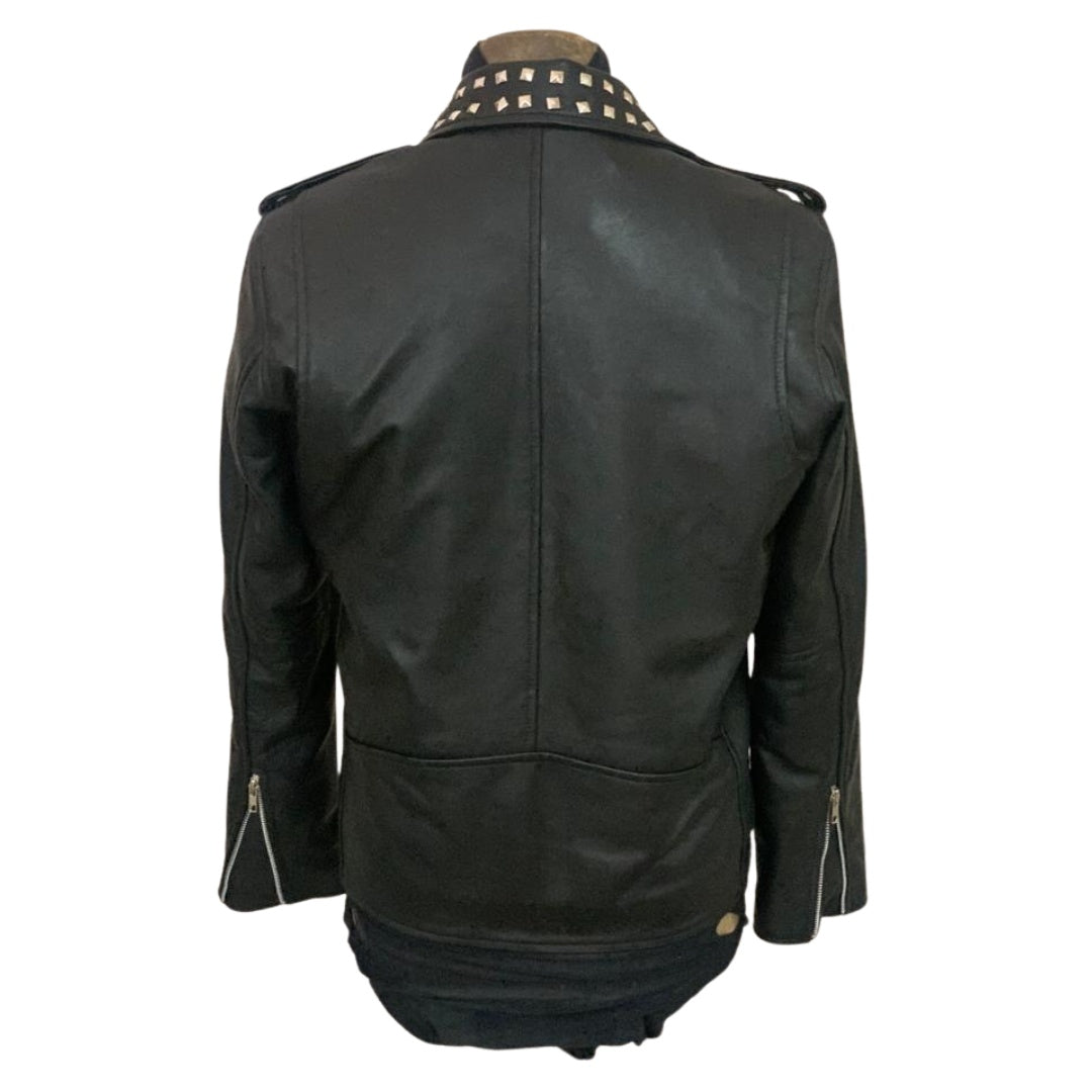 Trevor's studded black biker leather jacket