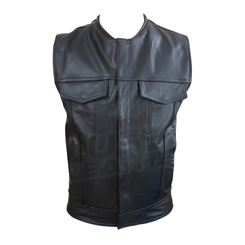 Leather Club Rider motorcycle vest with patch zippered lining