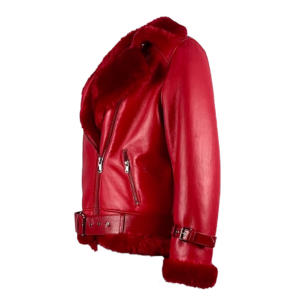 Pheonix Red Sheepskin Shearling Bomber Jacket