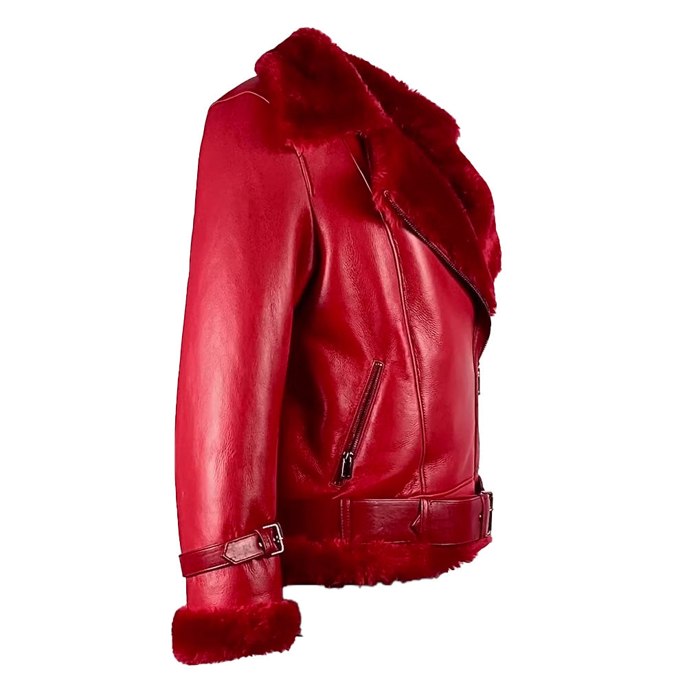 Pheonix Red Sheepskin Shearling Bomber Jacket